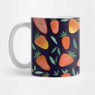 Watercolor strawberries pattern - orange on dark background Mug